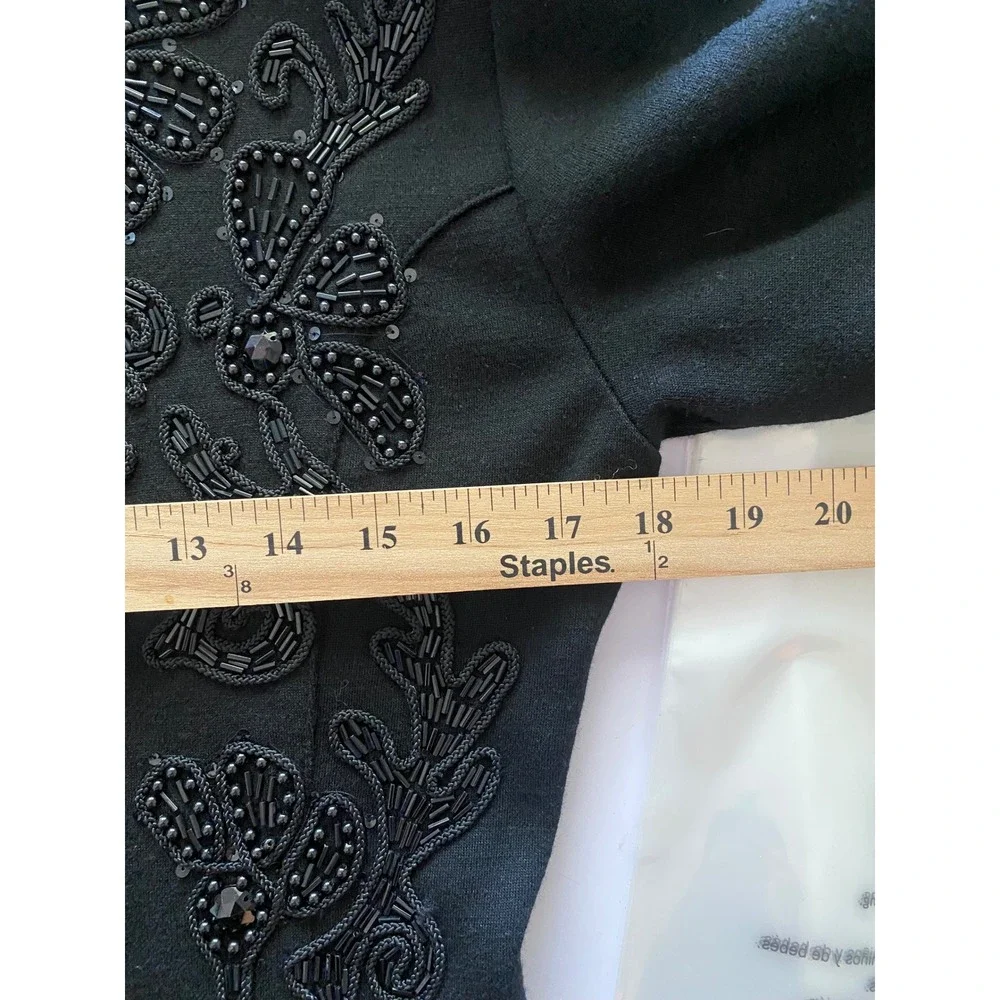 Adrienne Vittadini Vintage Black Beaded Wool Blend Floral Butterfly Jacket Sz 14